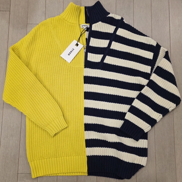 STAUD Sweaters - STAUD Yellow and Navy Striped Sweater